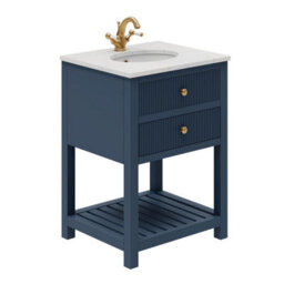 Plum&clay Harper Ribbed Blue Freestanding Vanity Unit & Basin Set (W)600mm - thumbnail 2