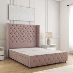 Bsspoke Mayfair Divan Bed In Pink Plush Velvet With 54Inch Headboard & Footboard & No Mattress No Drawers In All Sizes - thumbnail 1