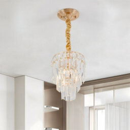 Living And Home Modern Gold Crystal Chandelier, 3-Ring Crystal Ceiling Light - thumbnail 3