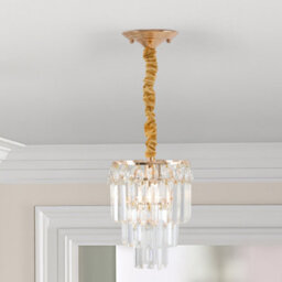 Living And Home Modern Gold Crystal Chandelier, 3-Ring Crystal Ceiling Light - thumbnail 2