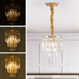 Living And Home Modern Gold Crystal Chandelier, 3-Ring Crystal Ceiling Light