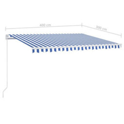 Berkfield Manual Retractable Awning With Led 400X300 Cm Blue And White - thumbnail 7