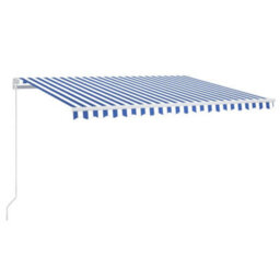 Berkfield Manual Retractable Awning With Led 400X300 Cm Blue And White - thumbnail 2