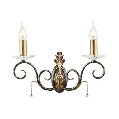 Elegant Twin Wall Light Sconce With Handmade Glass Droplets In Bronze Gold Finish