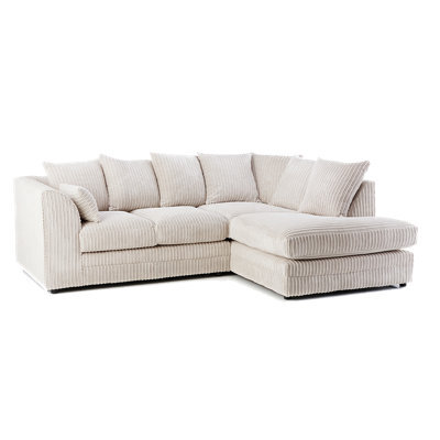 Darnall 4 Seater Sofa Right Hand Facing Jumbo Cord Corner Sofa With Modern Scatter Back - Cream