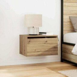 Berkfield Bedside Cabinet With Led Wall-Mounted Artisan Oak 50X36X30 Cm - thumbnail 1