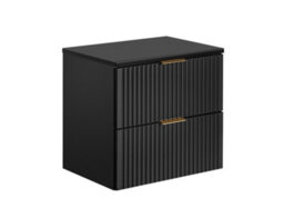 Impact Furniture Bathroom Furniture Set Black Wall Hung Vanity With Drawers 600mm Countertop And Tall Cabinet Ribbed Fluted Adel - thumbnail 3