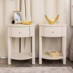 Melody Maison Pair Of Reeded One Drawer Bedside Table - Willow Taupe Grey Range - thumbnail 5