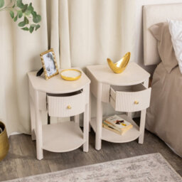 Melody Maison Pair Of Reeded One Drawer Bedside Table - Willow Taupe Grey Range - thumbnail 2