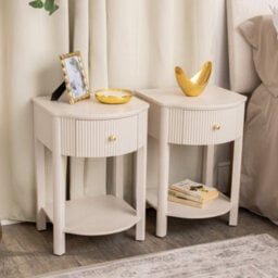 Melody Maison Pair Of Reeded One Drawer Bedside Table - Willow Taupe Grey Range - thumbnail 1