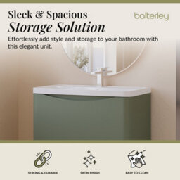 Balterley Dunwood Floor Standing 2 Drawer Bathroom Vanity Unit & Polymarble Basin, Satin Green, 755mm - thumbnail 3
