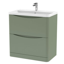 Balterley Dunwood Floor Standing 2 Drawer Bathroom Vanity Unit & Polymarble Basin, Satin Green, 755mm - thumbnail 1