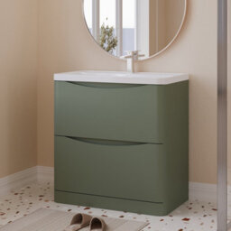 Balterley Dunwood Floor Standing 2 Drawer Bathroom Vanity Unit & Polymarble Basin, Satin Green, 755mm - thumbnail 6