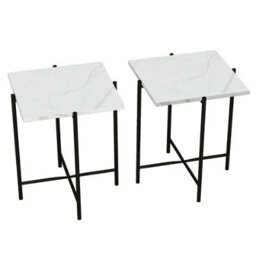 Urbn-Living Urbnliving 45Cm Height 2 Pcs White Marble Effect Tops Square Side End Coffee Table Metal Frame - thumbnail 5