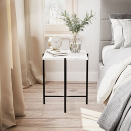 Urbn-Living Urbnliving 45Cm Height 2 Pcs White Marble Effect Tops Square Side End Coffee Table Metal Frame - thumbnail 3