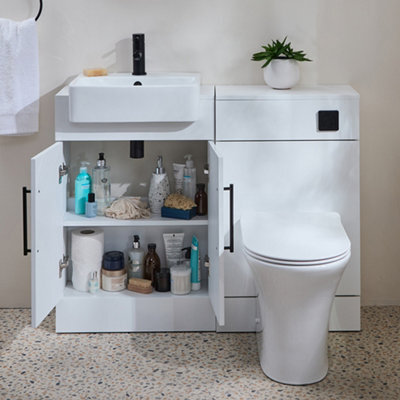 Homestylestore 1050mm White Bathroom Combination Vanity Unit With Toilet Pan And Black T Bar Handle - image 1