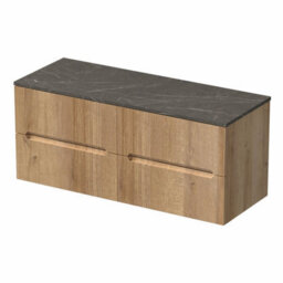 Aveli 1200mm Oak Grey Marble Vanity Unit Double Oval Basin Wall Hung Fluted Soft Close - thumbnail 4