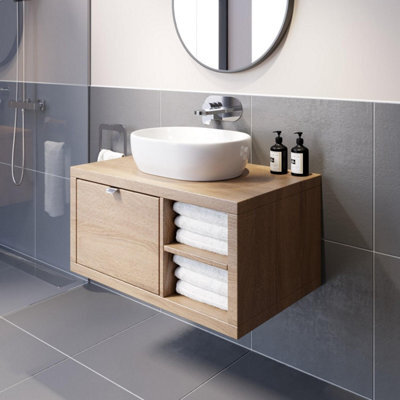 Aveli Bathroom Wall Hung Vanity Unit White Basin Cabinet Storage Drawer Shelf 800mm - image 1