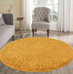 Desire Rugs Plain Living Room Shaggy Area Rugs Gold Round 120X120 Cm - thumbnail 1