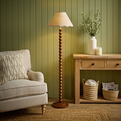 Valuelights Bobbin Pink Trim Linen Shade Walnut Bobble Floor Lamp - image 1
