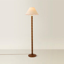 Valuelights Bobbin Pink Trim Linen Shade Walnut Bobble Floor Lamp - thumbnail 3