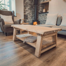 100X40Cm Cara Live Edge Rustic Wooden Coffee Table With Shelf - thumbnail 8