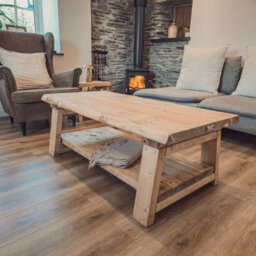 100X40Cm Cara Live Edge Rustic Wooden Coffee Table With Shelf - thumbnail 9
