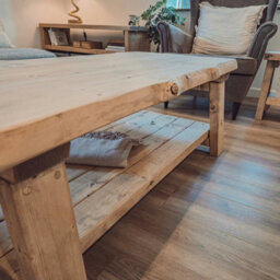 100X40Cm Cara Live Edge Rustic Wooden Coffee Table With Shelf - thumbnail 3