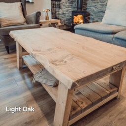100X40Cm Cara Live Edge Rustic Wooden Coffee Table With Shelf - thumbnail 1