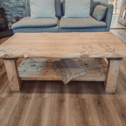 100X40Cm Cara Live Edge Rustic Wooden Coffee Table With Shelf - thumbnail 2