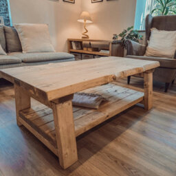 100X40Cm Cara Live Edge Rustic Wooden Coffee Table With Shelf - thumbnail 7