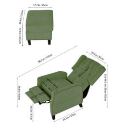 Living And Home Green Fabric Upholstered Sofa Pushback Reclining Chair Armchair With Footstool - thumbnail 3
