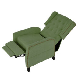 Living And Home Green Fabric Upholstered Sofa Pushback Reclining Chair Armchair With Footstool - thumbnail 2