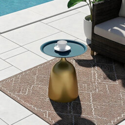 Gold Metal Side Table Deep Teal Tray Top Steel Accent Table Home - thumbnail 3