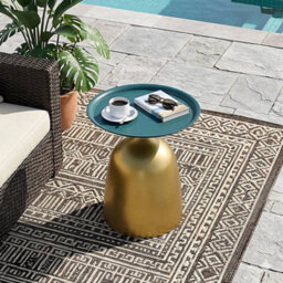 Gold Metal Side Table Deep Teal Tray Top Steel Accent Table Home - thumbnail 5