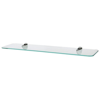 Harbour Housewares Rounded Floating Glass Shelf - 60Cm - Silver Brackets - Bathroom Shower Storage Vanity Display Unit Shelf - image 1