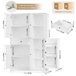 White Kitchen Cupboard Kitchen Cabinet With Spice Rack Pantry Sideboard 173X104X40Cm - thumbnail 2