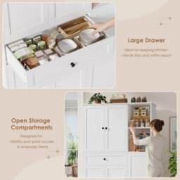 White Kitchen Cupboard Kitchen Cabinet With Spice Rack Pantry Sideboard 173X104X40Cm - thumbnail 5