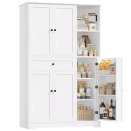 White Kitchen Cupboard Kitchen Cabinet With Spice Rack Pantry Sideboard 173X104X40Cm - thumbnail 1