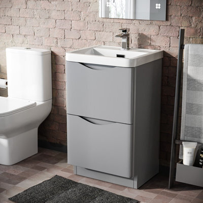 Nes Home 500mm Matte Grey 2 Drawer Freestanding Vanity Basin Cabinet Bathroom - image 1