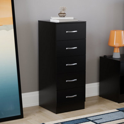 Lassic Vida Designs Riano Black 5 Drawer Narrow Chest (H)900mm (W)345mm (D)360mm - image 1