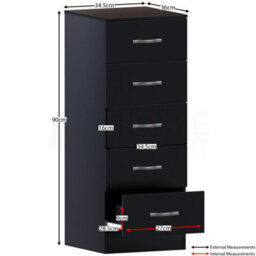 Lassic Vida Designs Riano Black 5 Drawer Narrow Chest (H)900mm (W)345mm (D)360mm - thumbnail 2