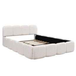 Merax 4Ft6 Double Upholstered Bed 135 X 190 Cm, Boucle Children's Bed With Soft Headboard, Padded Frame, Beige - thumbnail 7