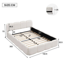 Merax 4Ft6 Double Upholstered Bed 135 X 190 Cm, Boucle Children's Bed With Soft Headboard, Padded Frame, Beige - thumbnail 4