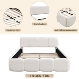 Merax 4Ft6 Double Upholstered Bed 135 X 190 Cm, Boucle Children's Bed With Soft Headboard, Padded Frame, Beige - thumbnail 6