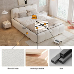 Merax 4Ft6 Double Upholstered Bed 135 X 190 Cm, Boucle Children's Bed With Soft Headboard, Padded Frame, Beige - thumbnail 5