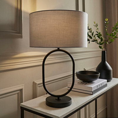 Valuelights Antonia Grey Fabric Drum Lamp Shade Matte Black Oval Table Lamp With Led Bulb - image 1