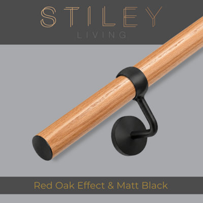 Stiley Living Red Oak/matt Black Stair Handrail Kit 2.4M, Wall Mounted Banister Rail, 10Yr Guarantee - image 1