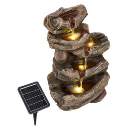 Breeins Faux-Wood Resin Solar Powered Water Fountain Outdoor Gardening Decor, All-Weather Durability - thumbnail 1
