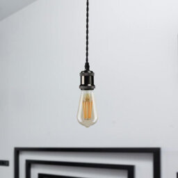 Vintage E27 Pendant Light Fitting  Black Hanging Ceiling Lamp Kit With Twisted Fabric 2M Cable Pack Of 3 - thumbnail 2